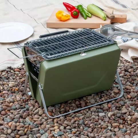 Khaki Portable Suitcase BBQ. Simply Open & Within 30 Mins You're Ready To Go. From Source Lifestyle UK