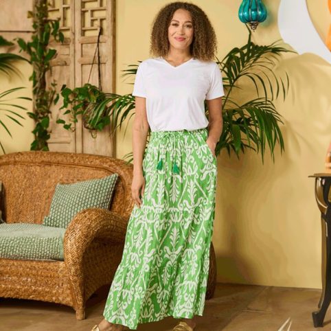 Cotton Luella Printed Maxi Skirt In Green & White - From Source Lifestyle UK