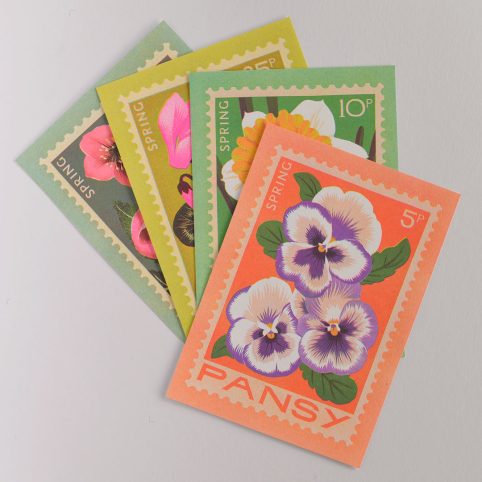 The Pretty Pansy A5 Risograph Print Which Looks Like A Postage Stampe - From Source Lifestyle UK