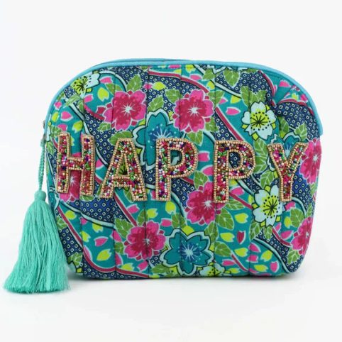 Beaded Happy Quilted Makeup Bag In A Floral Design - From Source Lifestyle
