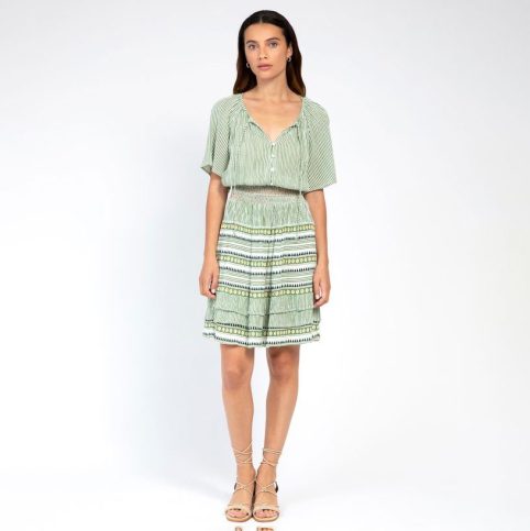 An'ge Stripe Layered Dress In Shades Of Green & White - From Source Lifestyle