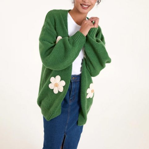 Edge To Edge Green Daisy Flower Cardigan - From Source Lifestyle