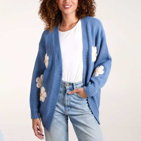 Edge To Edge Blue Daisy Flower Cardigan - From Source Lifestyle