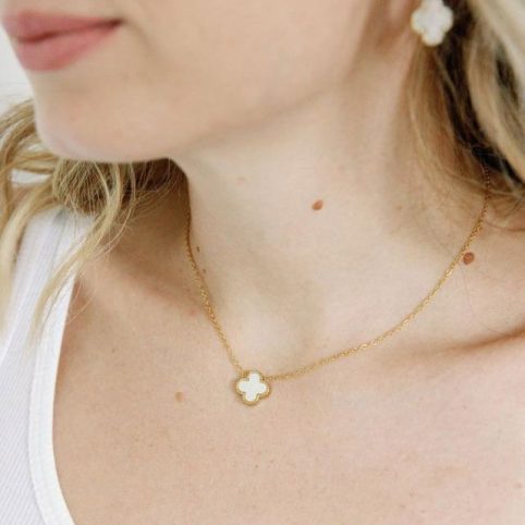 Pearl Effect Four Leaf Clover Necklace - By Source Lifestyle UK