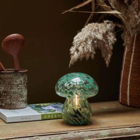 Green Mushroom LED Lamp Made From Marbled Glass - Buy Online UK