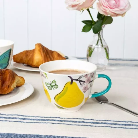 Extra Large Pear China Mug With Blossom & A Butterfly - From Source Lifestyle UK