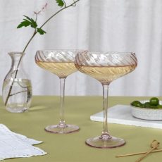 Set of 2 Scalloped Pink Coupe Glasses - From Source Lifestyle