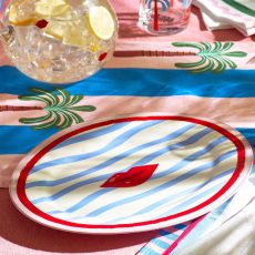 Eleanor Bower Lips Platter With Wavy Stripes & Hand Painted Lips In The Center - From Source Lifestyle