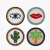 Set Of 4 Icon Beaded Coasters. Including an Eye, Lips, Cacti & Palm Tree. From Source Lifestyle