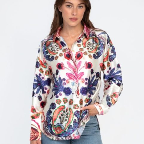 An'ge Silky Printed Shirt In Pinks & Blues - From Source Lifestyle UK