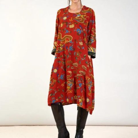 Dragon Rust Asymmetric Dress With Pockets - From Source Lifestyle UK