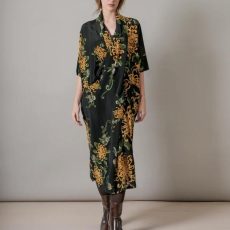 Black Crysanthemum Rachel Dress With Stunning Yellow Flowers - From Source Lifestyle UK