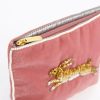 Pink Velvet Hare Pouch With Gold & Bronze Beading - By Source Lifestyle UK