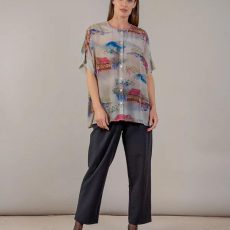 Printed Oriental Landscape Grey Tea Blouse - From Source Lifestyle UK