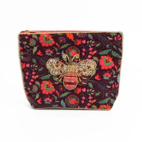 Floral Velvet Bee Pouch With Beads - From Source Lifestyle UK