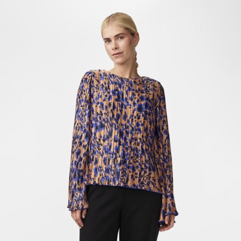 YAS Pleated Abstract Print Top In Blues - From Source Lifestyle UK