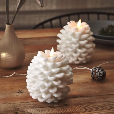 White Pinecone LED Candle With Timer - From Source Lifestyle UK